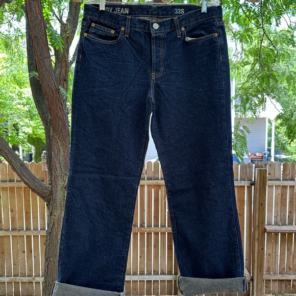 J. Crew Boy Boyfriend Jean Button Fly 33 short Dark Blue NWOT - Picture 3 of 16